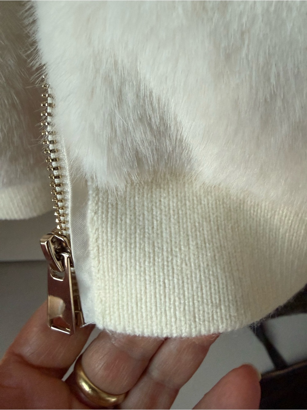 Christian Siriano Cream Faux Fur & Ribbed Sleeve Zip Jacket - Picture 8 of 10